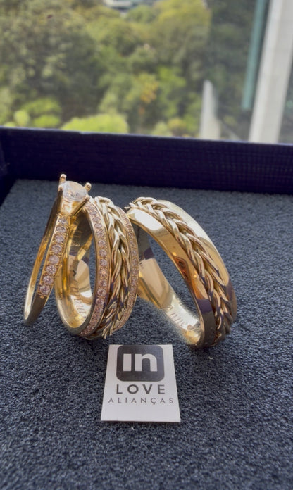 Par de Alianças em Ouro 18k - Modelo Trançado | 6mm | 12x R$1.099.