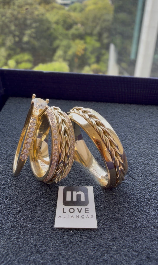 Par de Alianças em Ouro 18k - Modelo Trançado | 6mm | 12x R$1.099.