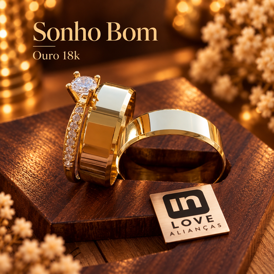 Par de Alianças em Ouro 18k - Modelo Sonho Bom | 6mm | 12x R$541