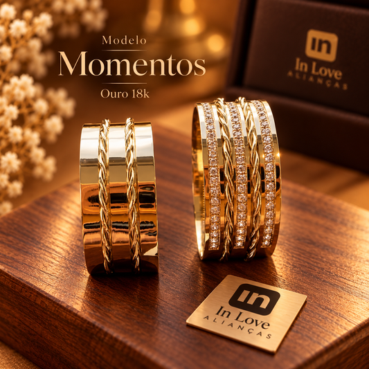 Par de Alianças em Ouro 18k - Modelo Momentos | 8mm | 12x R$999.