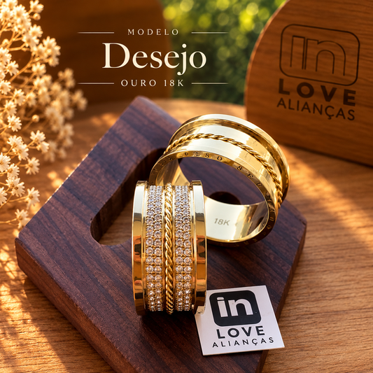 Par de Alianças em Ouro 18k - Modelo Desejo | 10mm | 12x R$1.499.