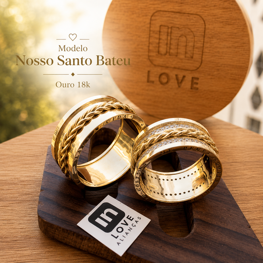 Par de Alianças em Ouro 18k - Modelo Nosso Santo Bateu| 10mm | 12x R$1.899.