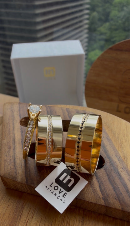 Par de Alianças em Ouro 18k - Modelo Mimosinha Duo | 8mm | 12x R$866