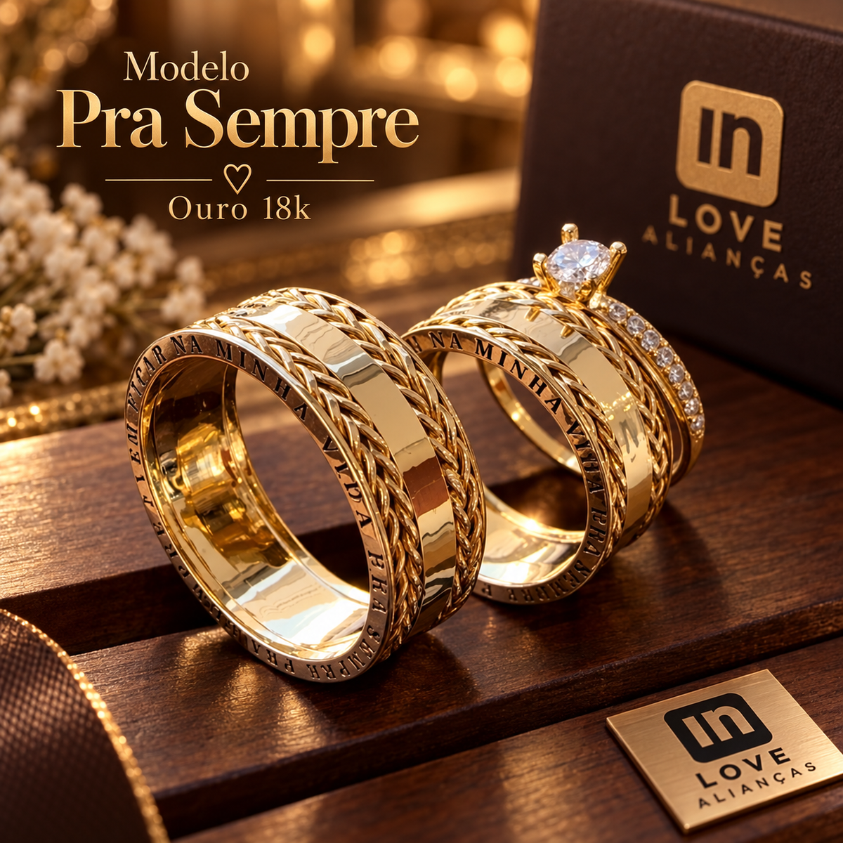 Par de Alianças em Ouro 18k - Modelo Pra Sempre | 8mm | 12x R$1.699.