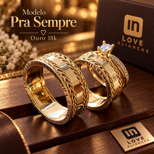 Par de Alianças em Ouro 18k - Modelo Pra Sempre | 8mm | 12x R$1.699.