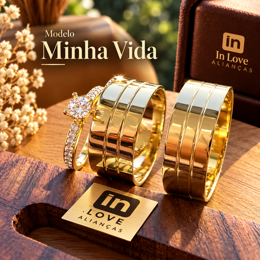 Par de Alianças em Ouro 18k - Modelo Minha Vida | 7mm | 12x R$541