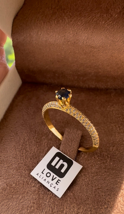 Anel Eu Amo Você em Ouro 18k | Diamantes e Safira - 12x R$766,66