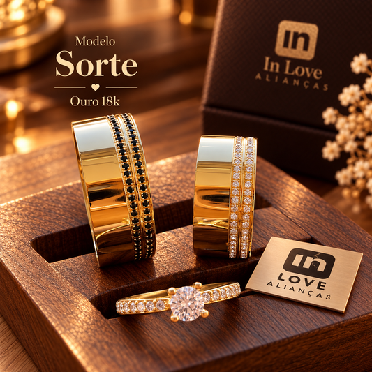 Par de Alianças em Ouro 18k - Modelo Sorte | 8mm | 12x R$866.