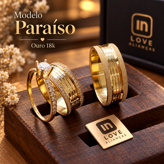 Par de Alianças em Ouro 18k - Modelo Paraíso | 7mm | 12x R$649