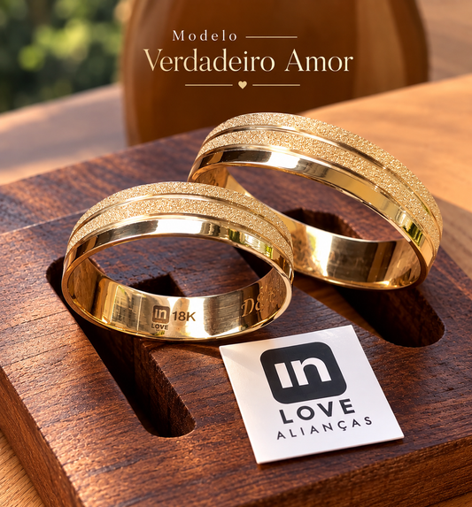 Par de Alianças em Ouro 18k - Modelo Verdadeiro Amor | 4mm | 12x R$269