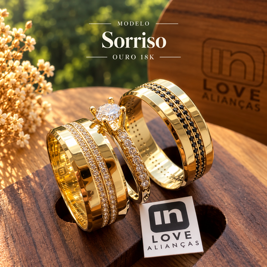 Par de Alianças em Ouro 18k - Modelo Meu Sorriso | 7mm | 12x R$758