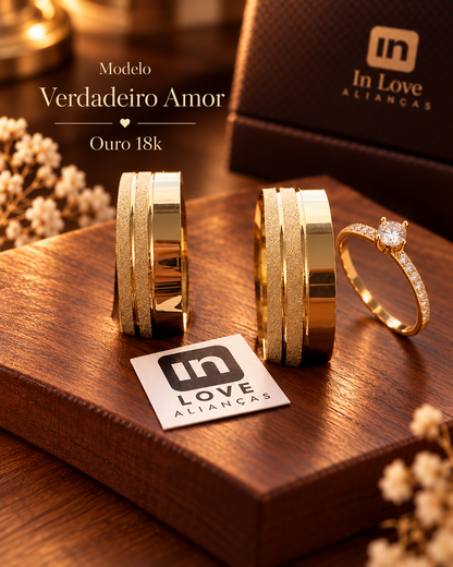 Par de Alianças em Ouro 18k - Modelo Verdadeiro Amor | 6mm | 12x R$433