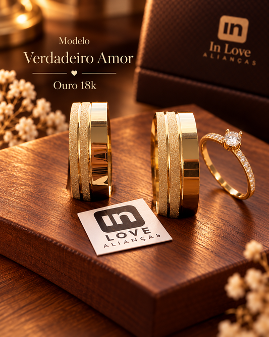 Par de Alianças em Ouro 18k - Modelo Verdadeiro Amor | 6mm | 12x R$433