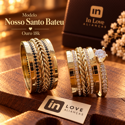 Par de Alianças em Ouro 18k - Modelo Nosso Santo Bateu | 10mm | 12x R$1.899.