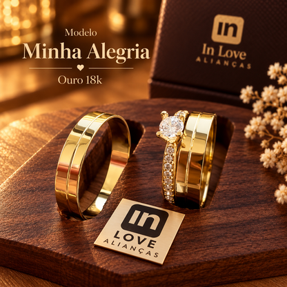 Par de Alianças em Ouro 18k - Modelo Minha Alegria | 4mm | 12x R$269