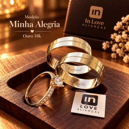 Par de Alianças em Ouro 18k - Modelo Minha Alegria | 6mm | 12x R$433