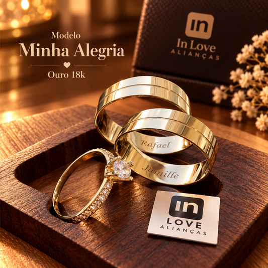 Par de Alianças em Ouro 18k - Modelo Minha Alegria | 6mm | 12x R$433