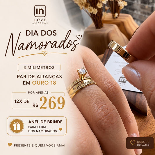 Par de Alianças em Ouro 18k - Modelo Nossa Energia | 3mm | 12x R$269