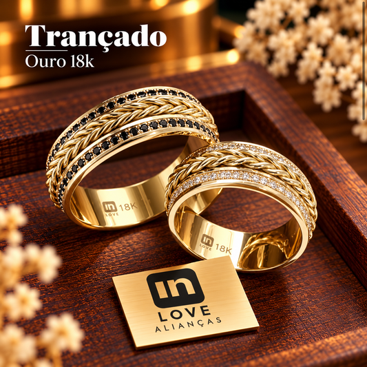Par de Alianças em Ouro 18k - Modelo trançado |7mm | 12x R$1.399