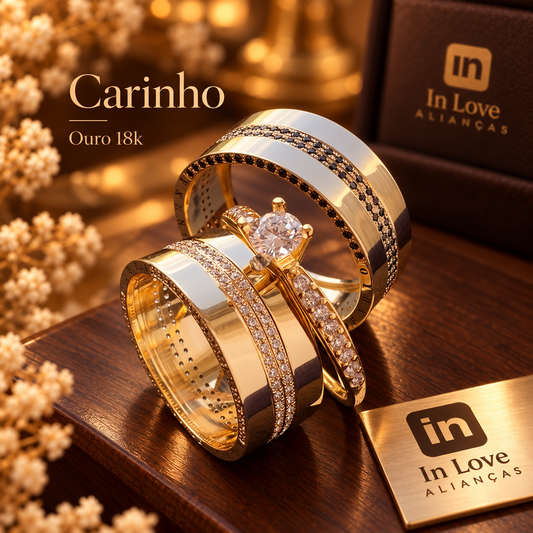 Par de Alianças em Ouro 18k - Modelo Carinho Duo | 8mm | 12x R$1.199.