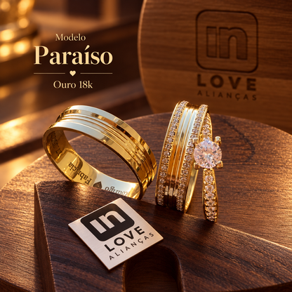 Par de Alianças em Ouro 18k - Modelo Paraíso | 5mm | 12x R$433
