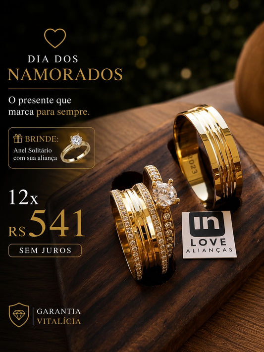 Par de Alianças em Ouro 18k - Modelo Paraíso | 6mm | 12x R$541