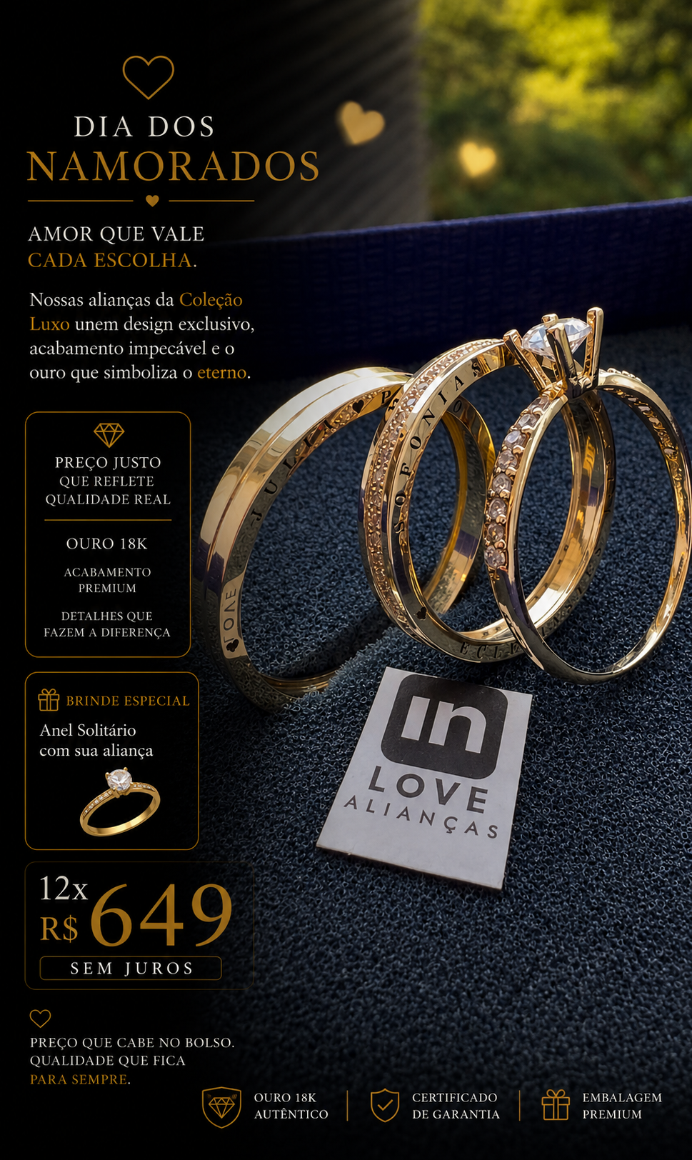 Par de Alianças em Ouro 18k - Modelo Mimosinha | 3mm | 12x R$649