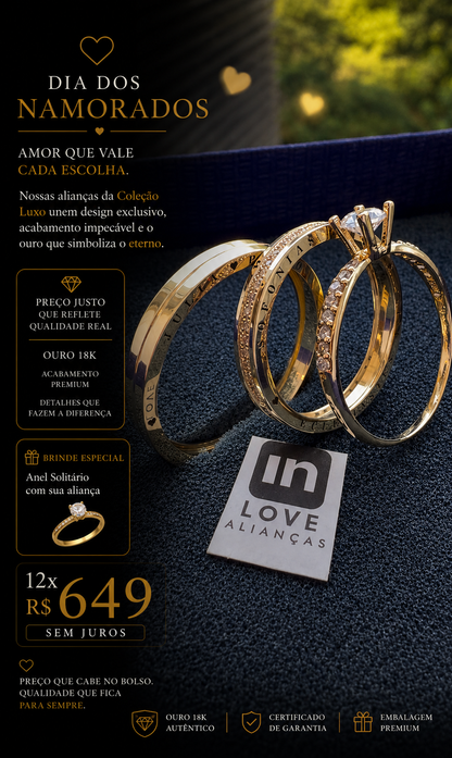 Par de Alianças em Ouro 18k - Modelo Mimosinha | 3mm | 12x R$649