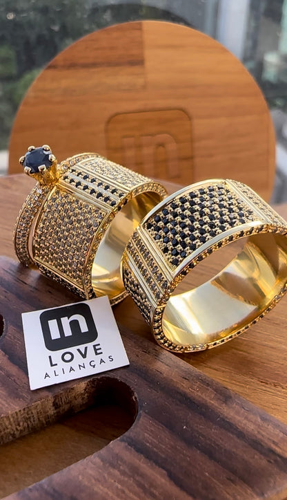 Par de Alianças + Anel em Ouro 18k | Kit Eu Amo Você | 12x 2.499,00
