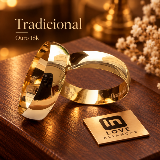 Par de Alianças em Ouro 18k - Modelo Tradicional | 5mm | 12x R$433