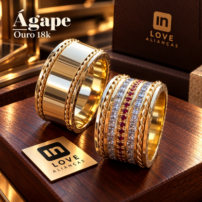 Par de Alianças em Ouro 18k - Modelo Ágape | 10mm | 12x R$2.399.