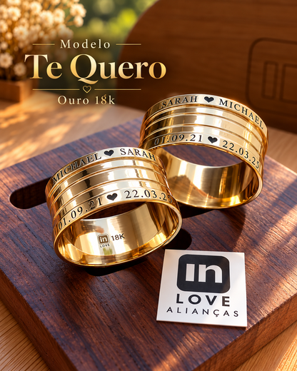 Par de Alianças em Ouro 18k - Modelo Te Quero | 10mm | 12x R$1.083.