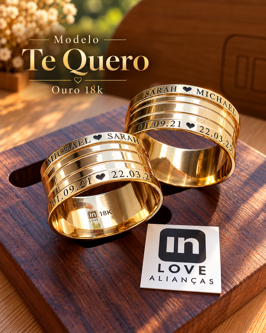 Par de Alianças em Ouro 18k - Modelo Te Quero | 10mm | 12x R$1.083.