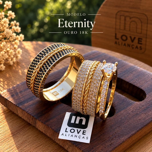 Par de Alianças em Ouro 18k - Modelo Eternity| 8mm | 12x R$1.499.