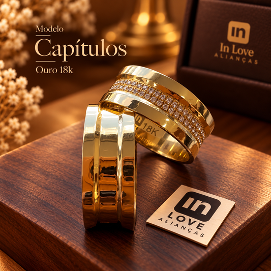 Par de Alianças em Ouro 18k - Modelo Capítulos | 7mm | 12x R$758