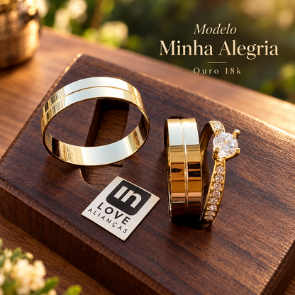Par de Alianças em Ouro 18k - Modelo Minha Alegria | 5mm | 12x R$324