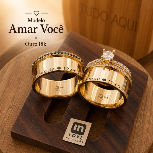 Par de Alianças em Ouro 18k - Modelo Amar Você | 9mm | 12x R$1.199