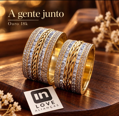 Par de Alianças em Ouro 18k - Modelo A Gente Junto | 10mm | 12x R$2.399.