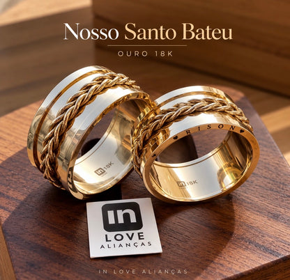 Par de Alianças em Ouro 18k - Modelo Nosso Santo | 10mm | 12x R$1.899.
