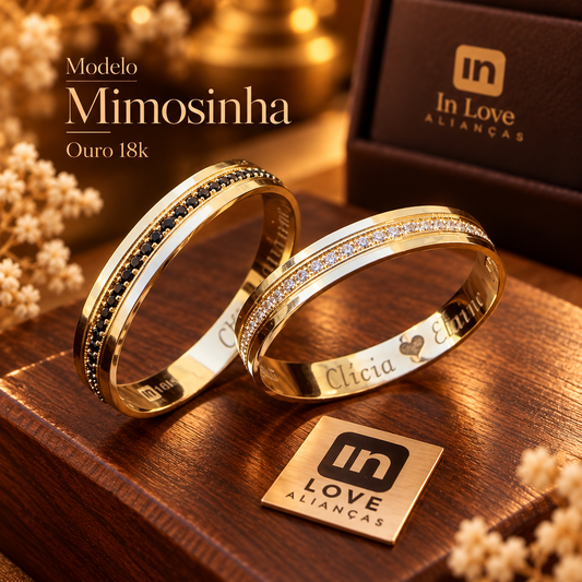 Par de Alianças em Ouro 18k - Modelo Mimosinha Duo | 3mm | 12x R$379