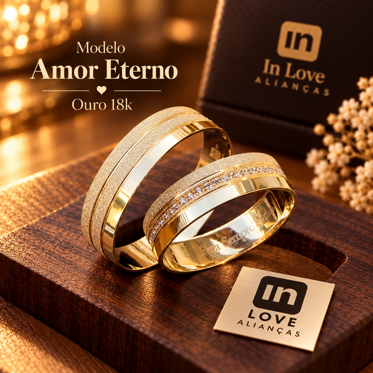 Par de Alianças em Ouro 18k - Modelo Amor Eterno | 5mm | 12x R$433