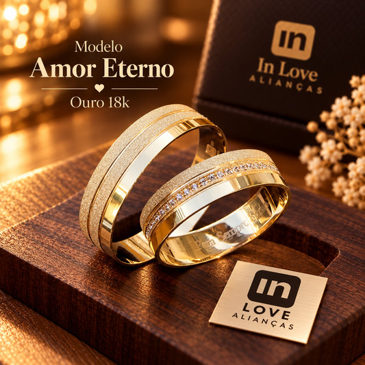 Par de Alianças em Ouro 18k - Modelo Amor Eterno | 5mm | 12x R$433