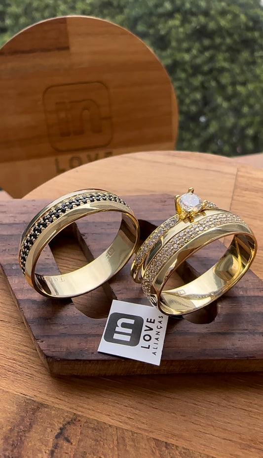 Par de Alianças em Ouro 18k - Modelo Paisagem | 6mm | 12x R$1.333