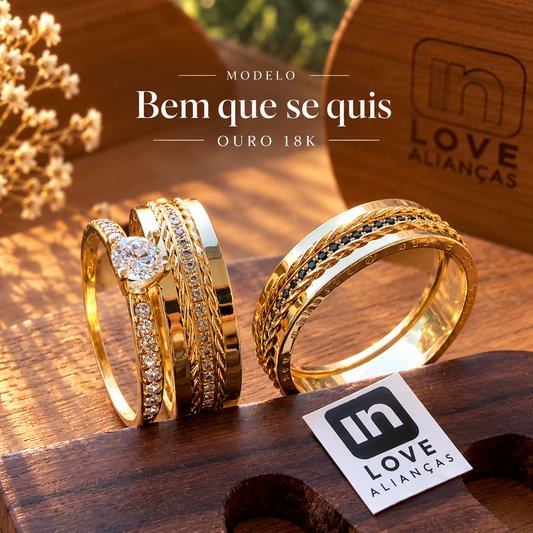 Par de Alianças em Ouro 18k - Modelo Bem Que Se Quis | 6mm | 12x R$999 .