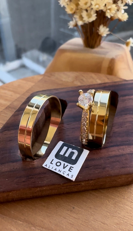 Alianças de Casamento em Ouro 18k - Modelo Minha Alegria | 4mm | 12x R$208.25