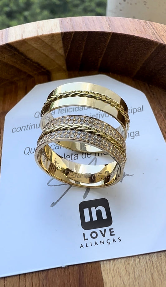 Alianças de Casamento em Ouro 18k - Modelo Trancinha | 6mm |12x R$640