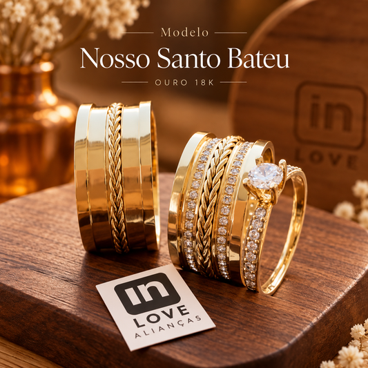 Par de Alianças em Ouro 18k - Modelo Nosso Santo Bateu | 9mm | 12x R$1.199.