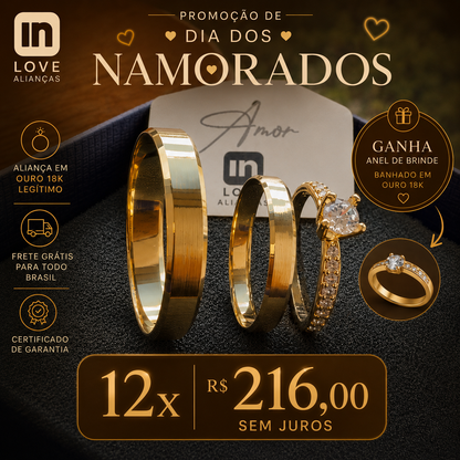 Par de Alianças em Ouro 18k - Modelo Sonho Bom | 3mm |12x R$216
