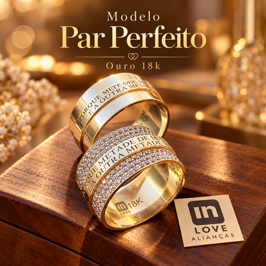 Par de Alianças em Ouro 18k - Modelo Par Perfeito | 10mm | 12x R$1.599.