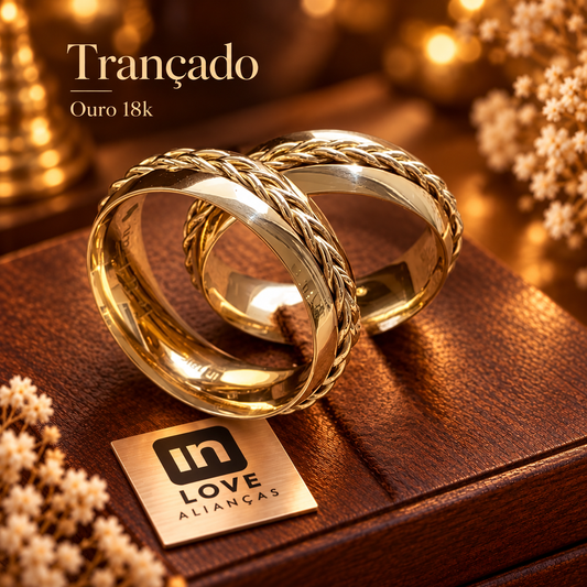 Par de Alianças em Ouro 18k - Modelo Trançado | 7mm | 12x R$1.299.